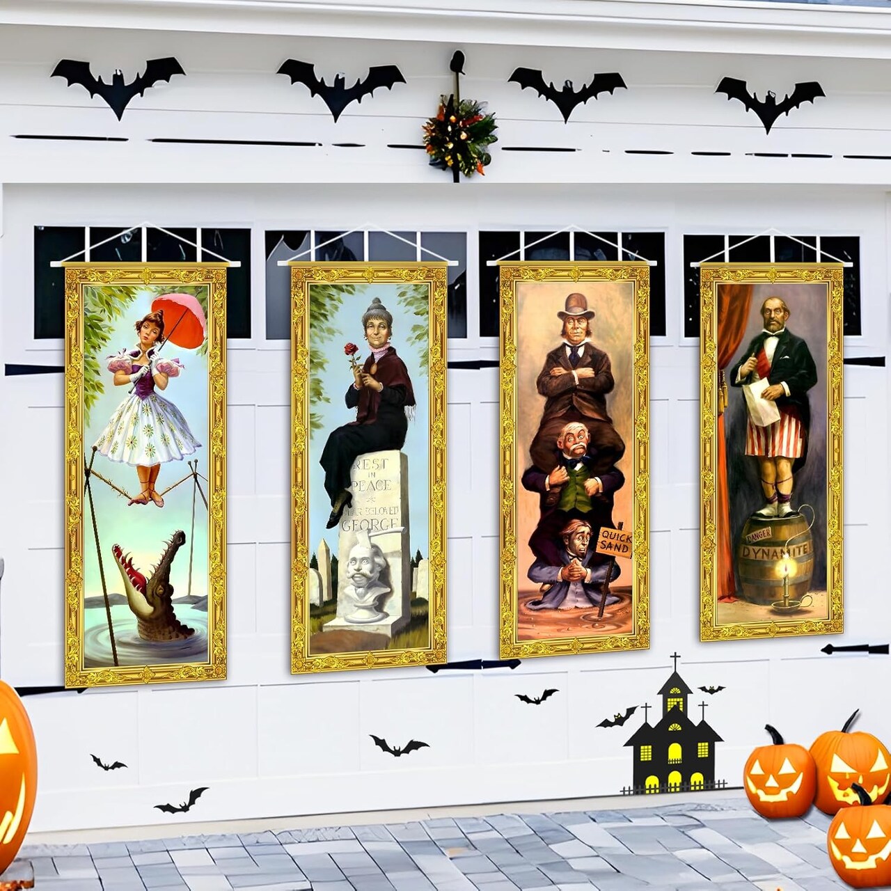 4 PCS Large Halloween Haunted Mansion Portraits Wall Decor (Multicolor)